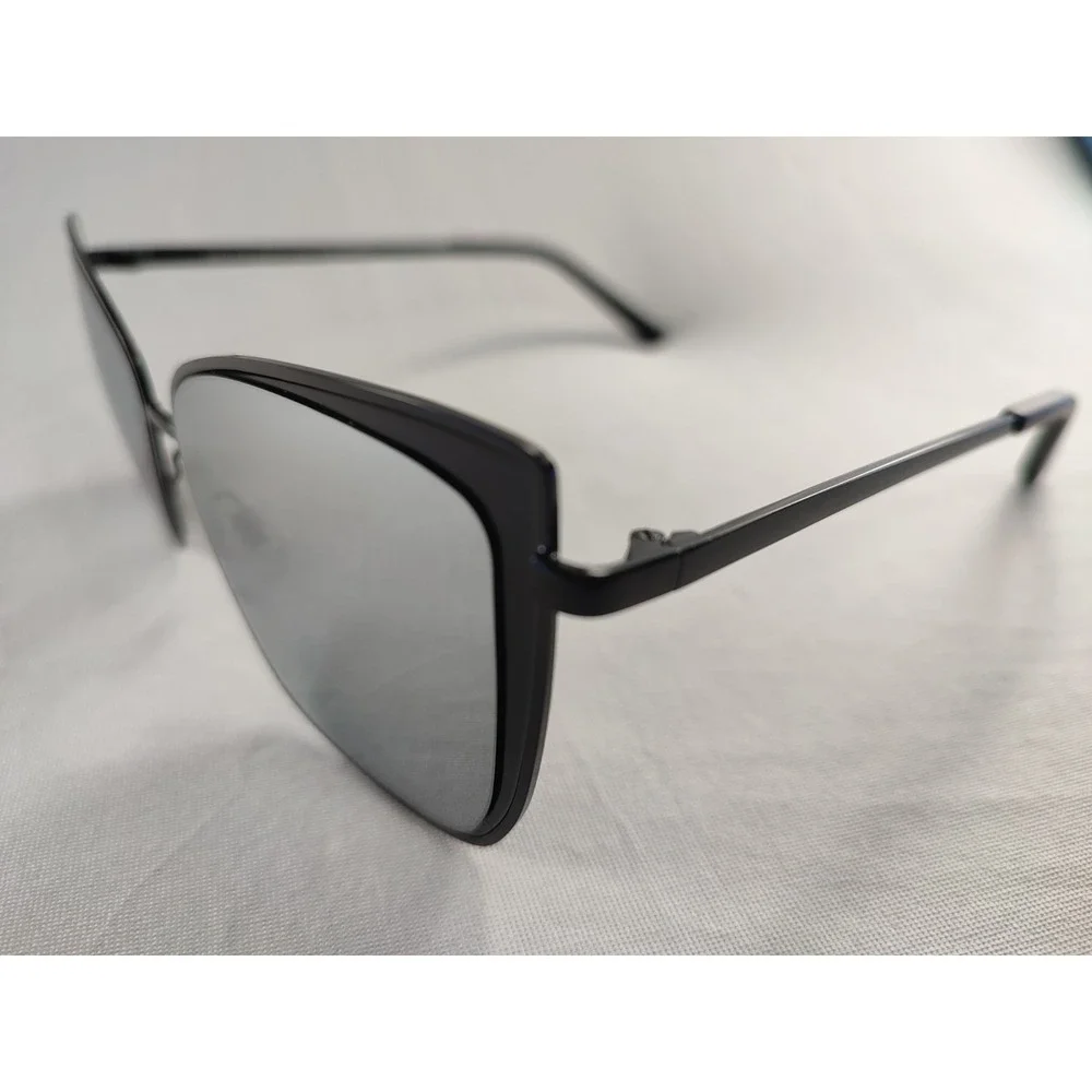 DIFF Eyewear Grace Matte Black Silver Mirror Oversized Sunglasses 58-15-142‎ NEW